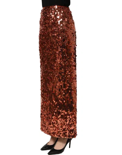 Dolce & Gabbana Bronze Sequin Highwaist Pencilcut Midi Skirt In Brown