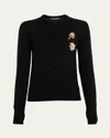 Dolce & Gabbana Brooch Crewneck Cardigan In Black