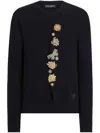 Dolce & Gabbana Wool Round-neck Sweater With Bejeweled Buttons In Blue
