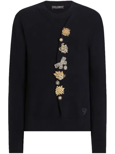 DOLCE & GABBANA BROOCH-DETAIL JUMPER