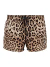 DOLCE & GABBANA BROWN ALL-OVER LEOPARD PRINT SHORTS SWIMSUIT IN TECHNICAL FABRIC MAN