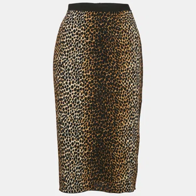 Pre-owned Dolce & Gabbana Brown Animal Print Crepe Midi Skirt L