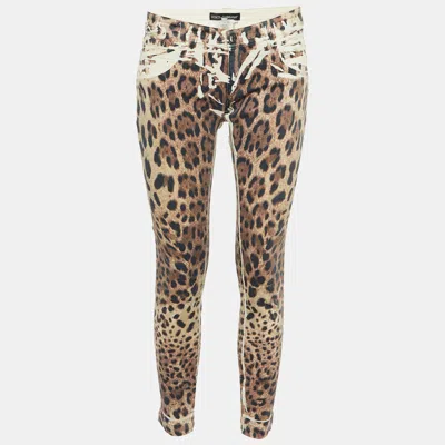 Pre-owned Dolce & Gabbana Brown Animal Print Denim Pop Fit Jeans M/waist 32"