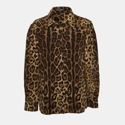 Pre-owned Dolce & Gabbana Brown Animal Print Silk Shirt Blouse Xl