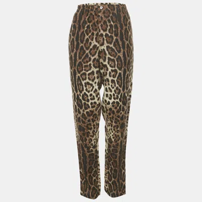 Pre-owned Dolce & Gabbana Brown Animal Printed Linen Pants L