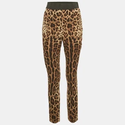 Pre-owned Dolce & Gabbana Brown Animal Printed Silk Pants S