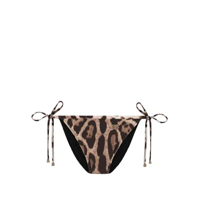 Dolce & Gabbana Leopard Print Bikini Bottom In Brown