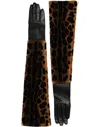Dolce & Gabbana Brown Black Leopard Leather Elbow Length Gloves In Black