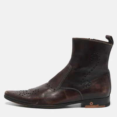 Pre-owned Dolce & Gabbana Brown Brogue Leather Zip Ankle Length Boots Size 41