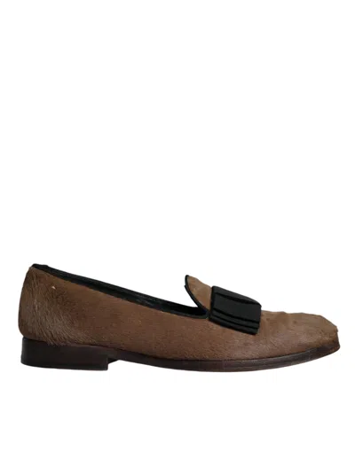 Pre-owned Dolce & Gabbana Brown Calf Hair Leather Loafers Formal Dress Men's Shoes ()