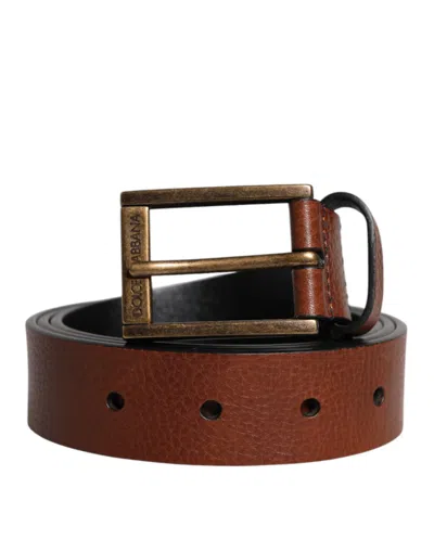 DOLCE & GABBANA DOLCE & GABBANA BROWN CALF LEATHER CLASSIC METAL BUCKLE MEN'S BELT