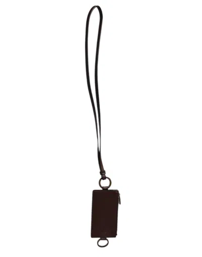 Dolce & Gabbana Brown Calf Leather Lanyard Logo Card Holder Men's Wallet