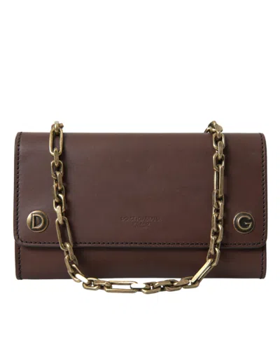 Dolce & Gabbana Brown Calf Leather Logo Embossed Shoulder Bags
