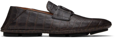 Dolce & Gabbana Brown Calfskin Driver Loafers In 81300 Testa Di Moro