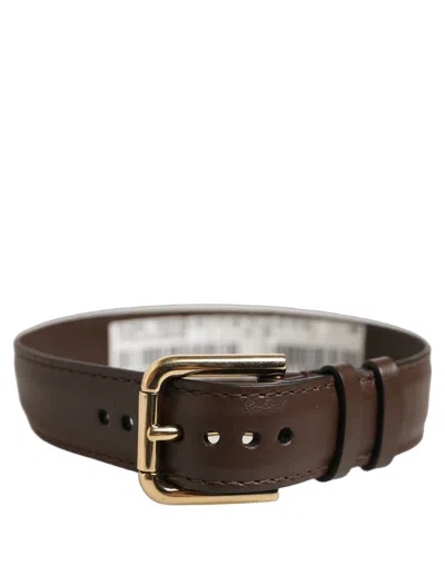 Dolce & Gabbana Brown Calfskin Leather Gold Buckle Belt Strap Bracelet