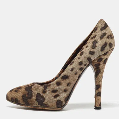 Pre-owned Dolce & Gabbana Brown Canvas Leopard Print Pumps Size 37