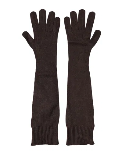 Dolce & Gabbana Brown Cashmere Knitted Elbow Length Mitten Women's Gloves