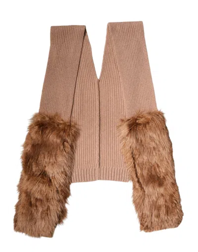 Dolce & Gabbana Brown Cashmere Knitted Fur Shawl Scarf