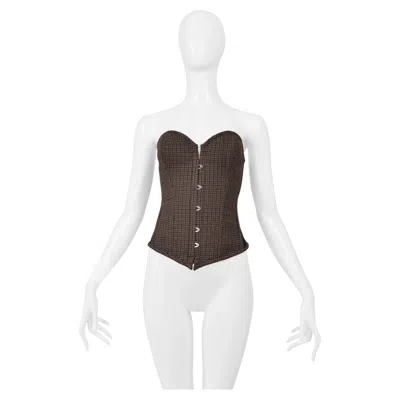 Pre-owned Dolce & Gabbana Brown Check Wool Corset With Laces