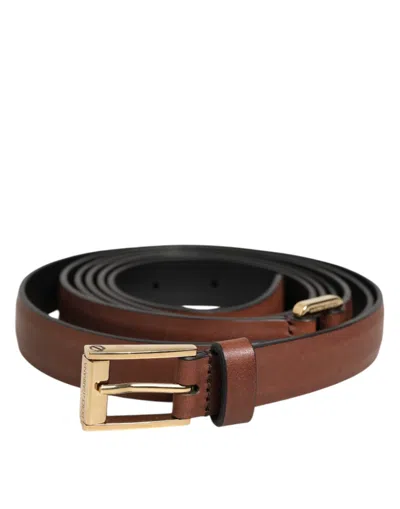 Dolce & Gabbana Brown Classic Gold Metal Logo Buckle Men Men's Belt