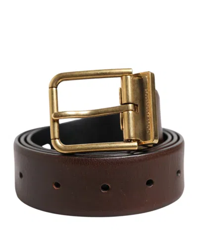Dolce & Gabbana Brown Classic Gold Metal Logo Buckle Men Men's Belt
