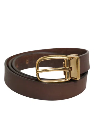 Dolce & Gabbana Brown Classic Gold Metal Logo Buckle Men Men's Belt