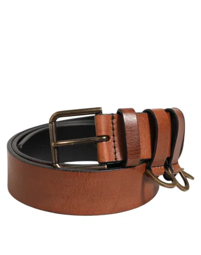 Dolce & Gabbana Brown Classic Gold Metal Logo Buckle Men Men's Belt
