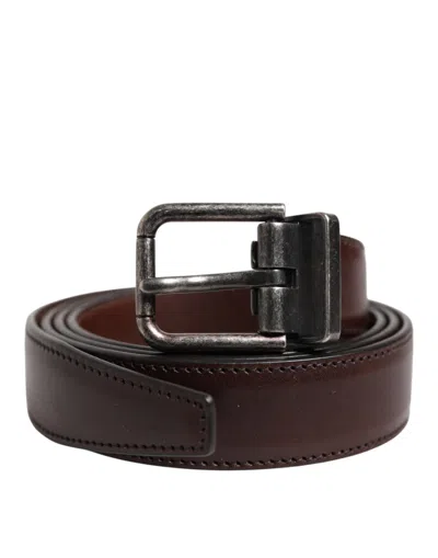 Pre-owned Dolce & Gabbana Brown Classic Silver Metal Logo Buckle Men's Belt ()
