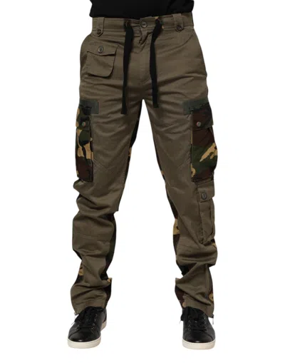 Dolce & Gabbana Brown Cotton Camouflage Cargo Pants In Green