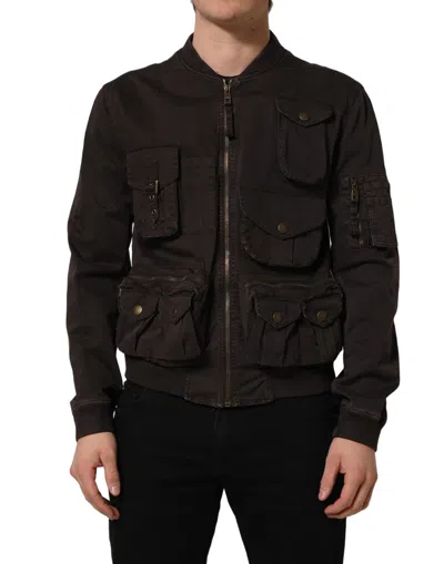 Pre-owned Dolce & Gabbana Brown Cotton Full Zip Men Bomber Men's Jacket ()