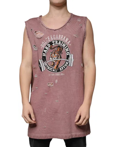 Dolce & Gabbana Brown Cotton Round Neck Sleeveless T-shirt In Pink