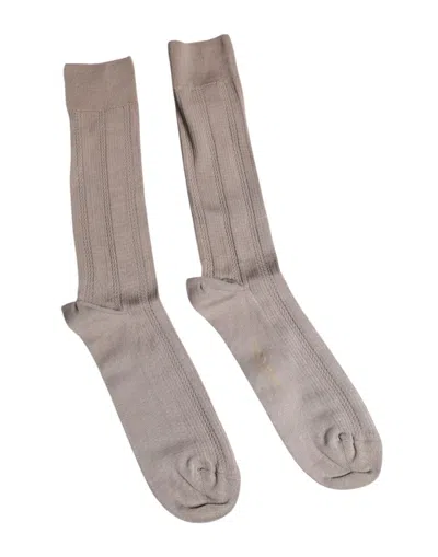 Dolce & Gabbana Brown Cotton Stretch Logo Over Calf Socks Nylon Elastane Clothing In Neutral