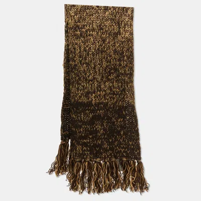 Pre-owned Dolce & Gabbana Brown Crochet Wool Fringed Scarf