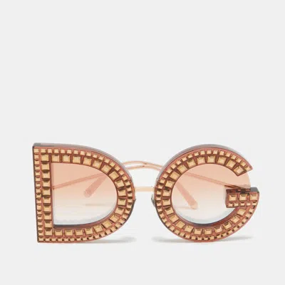 Pre-owned Dolce & Gabbana Brown Dg6121-b Dg Studded Oversized Sunglasses