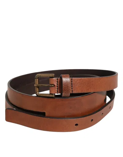 Dolce & Gabbana Brown Double Strap Leather Gold Buckle Men's Belt