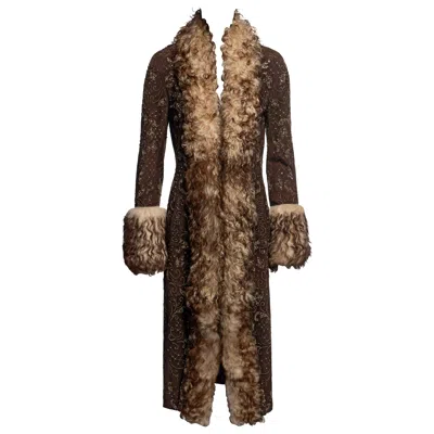 Pre-owned Dolce & Gabbana Brown Embellished Suede & Shearling Coat, Fw 2001