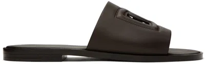 Dolce & Gabbana Brown Embossed Slides In 8h042 Cioccolato