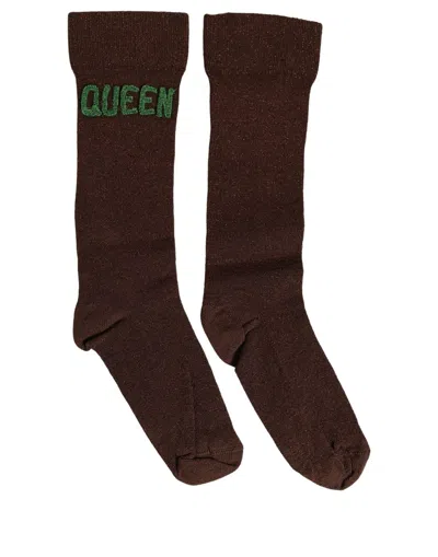 Dolce & Gabbana Brown Embroidered Cotton Mid Calf Accessory Socks