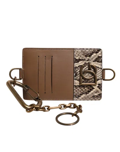 Dolce & Gabbana Brown Exotic Leather Card Holder Dg Logo Plaque Wallet