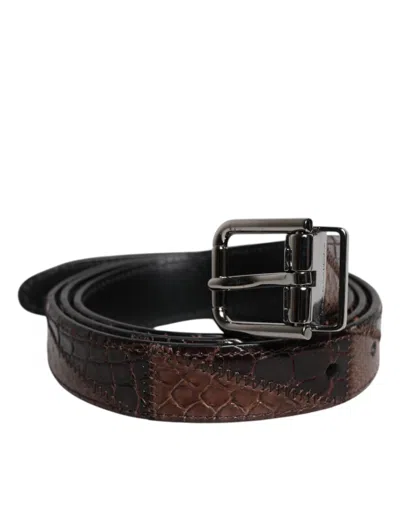 Pre-owned Dolce & Gabbana Brown Exotic Leather Metal Logo Buckle Men's Belt ()