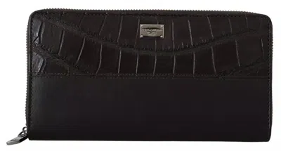 Pre-owned Dolce & Gabbana Brown Exotic Leather Zip Around Continental Clutch Men's Wallet