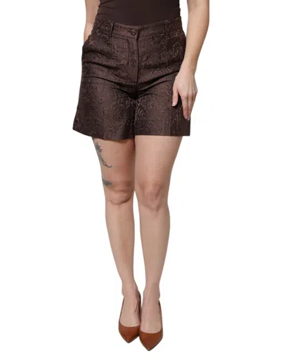 Dolce & Gabbana Brown Floral Brocade Mid Waist Mini Women's Short