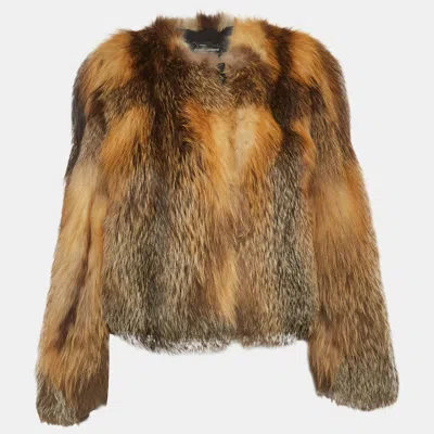 Pre-owned Dolce & Gabbana Brown Fox Fur Cropped Jacket S