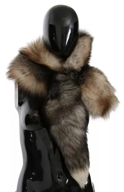 Dolce & Gabbana Brown Fox Tail Fur Shawl Neck Wrap Cover Collar Women's Scarf