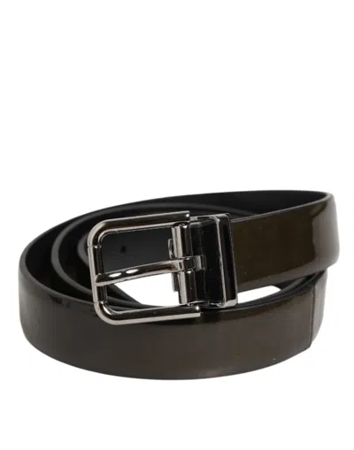 Dolce & Gabbana Brown Glossy Leather Classic Metal Buckle Men's Belt In Black