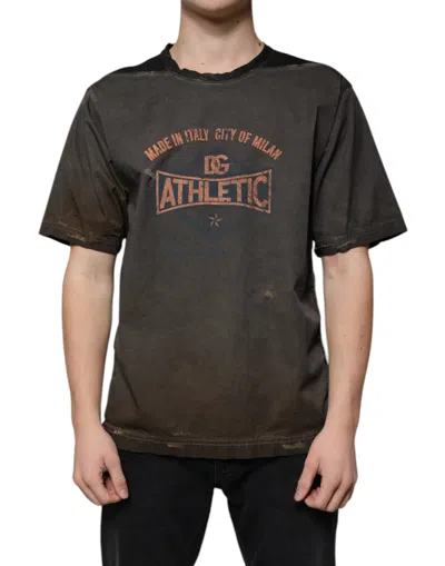 Dolce & Gabbana Brown Graphic Print Cotton Round Neck T-shirt In Black