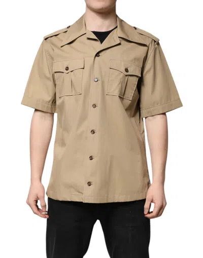 Dolce & Gabbana Brown Graphic Print Short Sleeves Shirt In Neutral