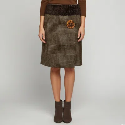 Pre-owned Dolce & Gabbana Brown Houndstooth A-line Skirt M