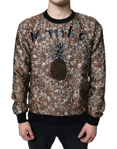 Pre-owned Dolce & Gabbana Brown Jacquard Mambo Pineapple Pullover Men's Sweater ()