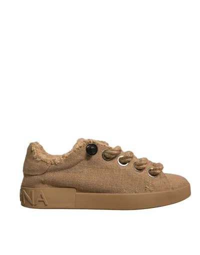 Pre-owned Dolce & Gabbana Brown Jute Fabric Low Top Men Sneakers Men's Shoes ()
